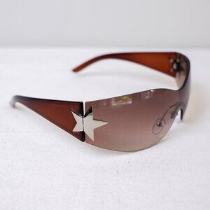 y2k rimless style brown star wrap sunglasses